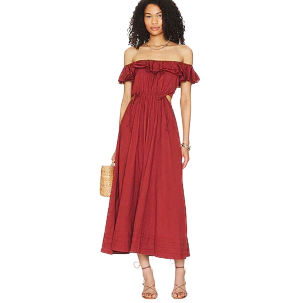 Cleobella Daria Maxi Dress Women XL Cotton Linen Ruffle Cutout